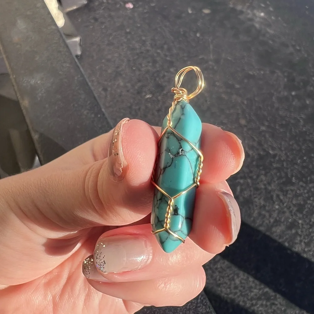 Turquoise Handmade Wire Wrapped Pendant - Picture 5 of 6